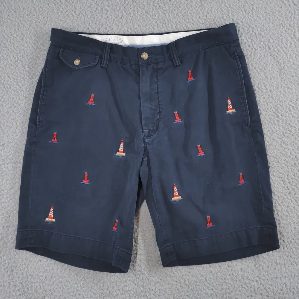 Polo Ralph Lauren Shorts Mens 32 Blue Classic Fit Lighthouse Bedford Nautical